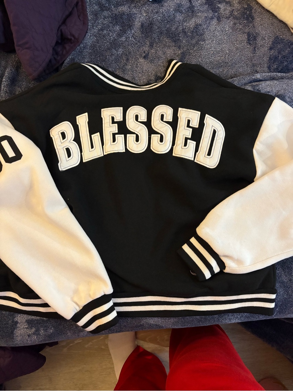 Women’s Blessed' Black & White Varsity Jacket Top